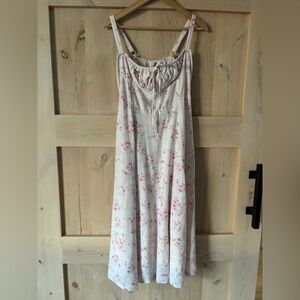Sim & Sam pink floral cottage whimsical midi spring dress linen blend, Large